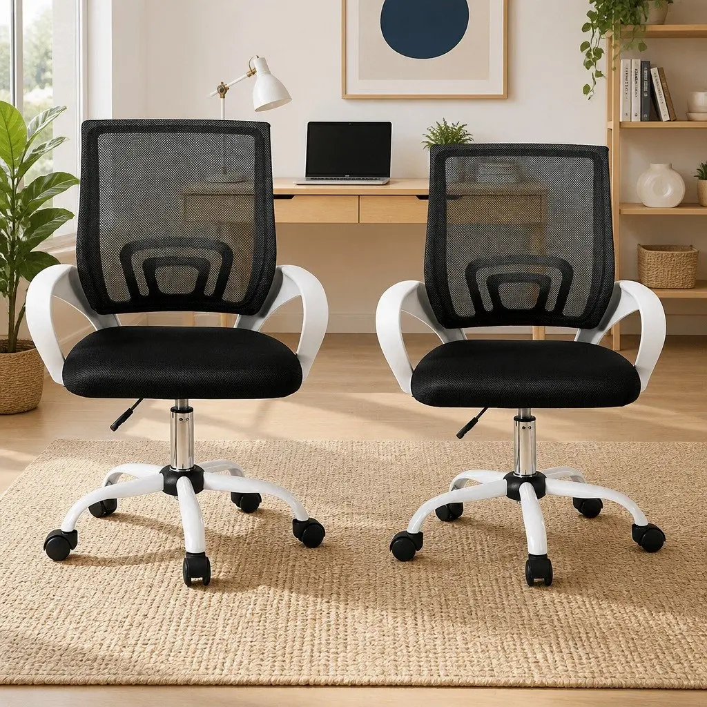 Mesh Office Chair Computer Desk Chairs Work Study Mid Back White x2