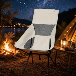 Camping Chair Folding Portable Outdoor Beige Large Space Saving Easy Assemble