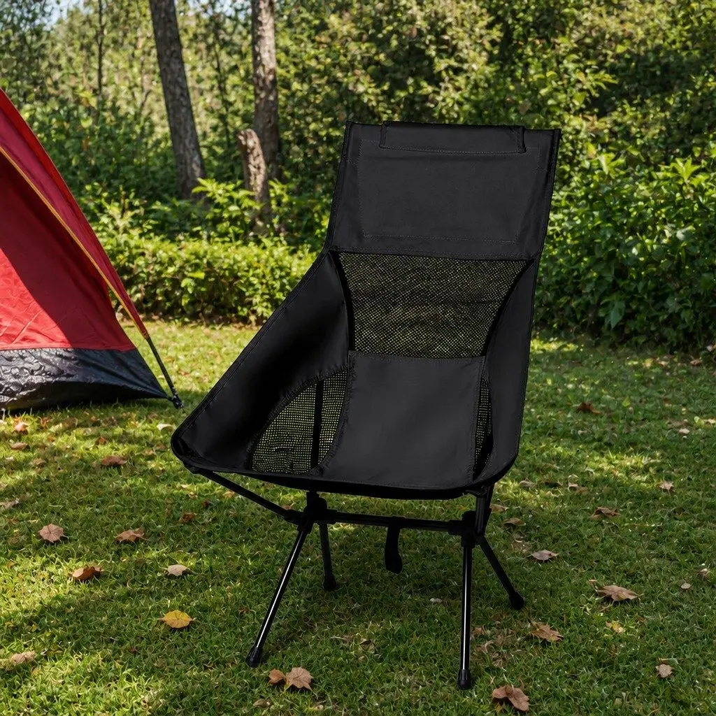 Folding Camping Chair Portable Outdoor Relaxation Seat Black