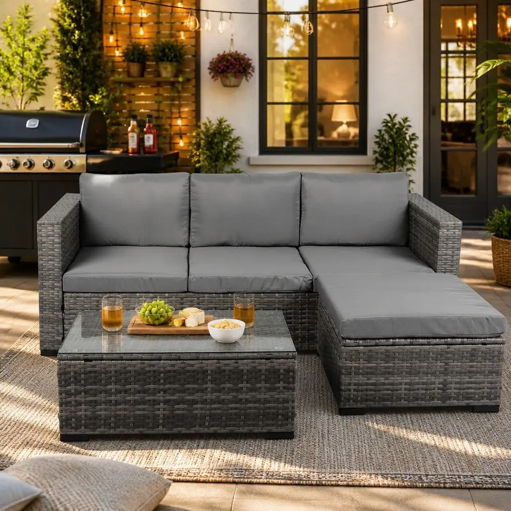 5-Piece Outdoor Lounge Set Garden Sofa Coffee Table Ottoman Mixed Grey