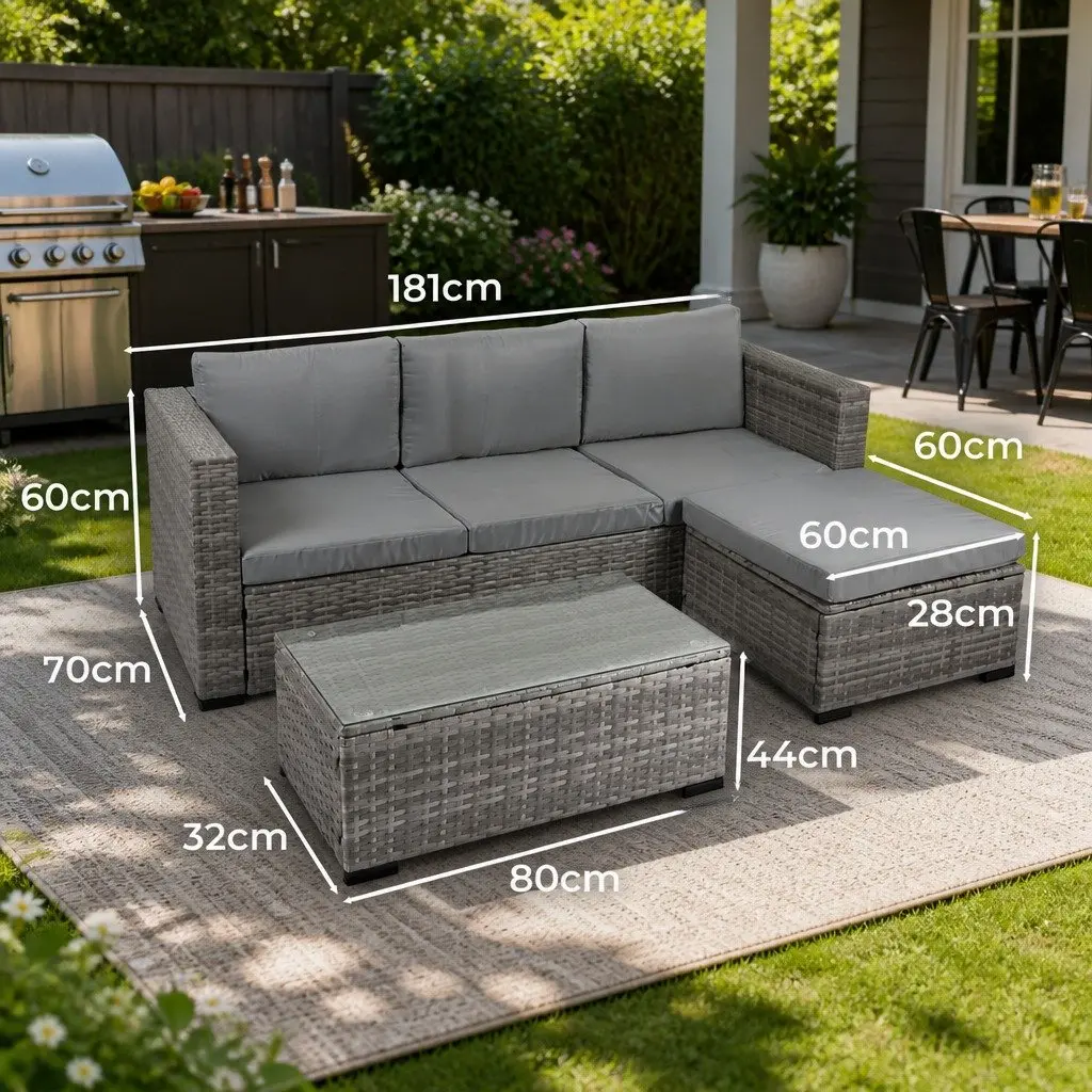 5-Piece Outdoor Lounge Set Garden Sofa Coffee Table Ottoman Mixed Grey