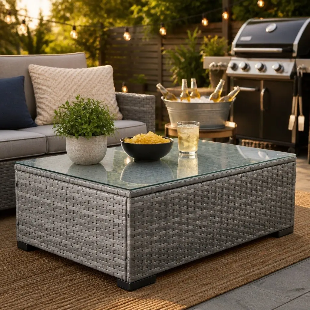 5-Piece Outdoor Lounge Set Garden Sofa Coffee Table Ottoman Mixed Grey