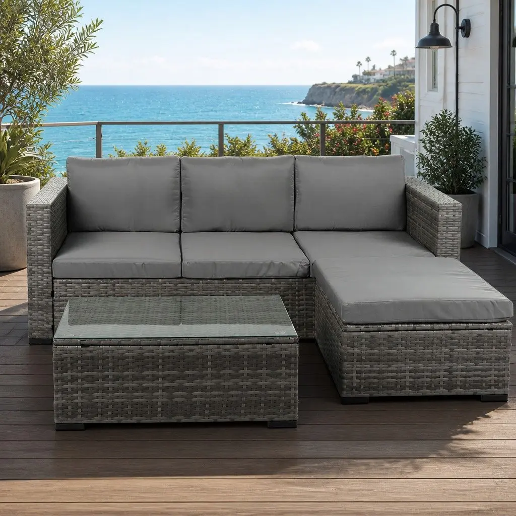 5-Piece Outdoor Lounge Set Garden Sofa Coffee Table Ottoman Mixed Grey