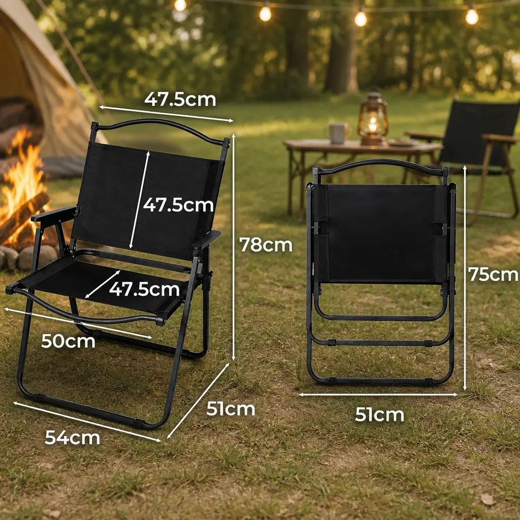 Folding Camping Chair Portable Outdoor Lightweight Relaxing Black 100kg