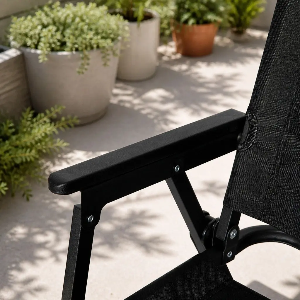 Folding Camping Chair Portable Outdoor Lightweight Relaxing Black 100kg