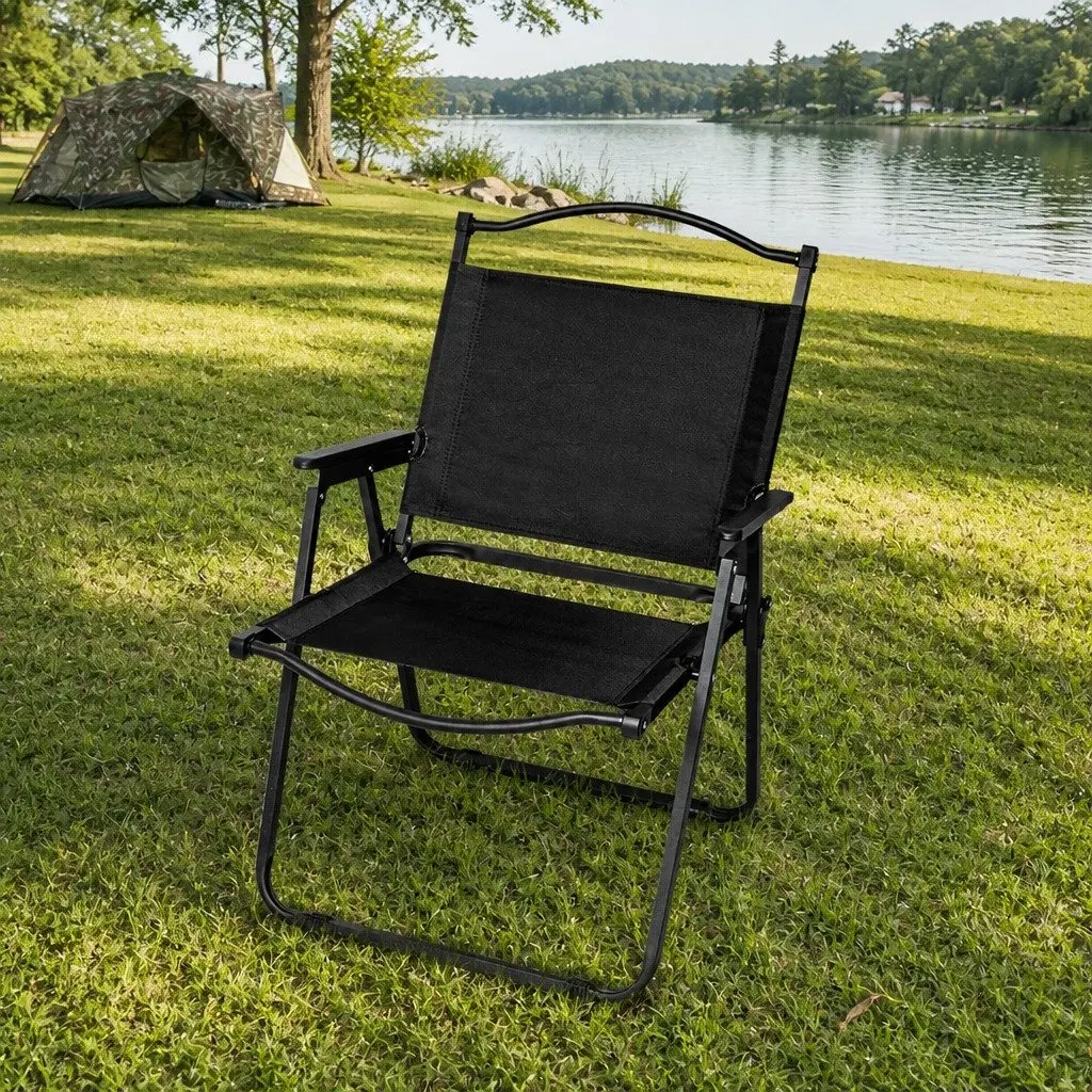 Folding Camping Chair Portable Outdoor Lightweight Relaxing Black 100kg