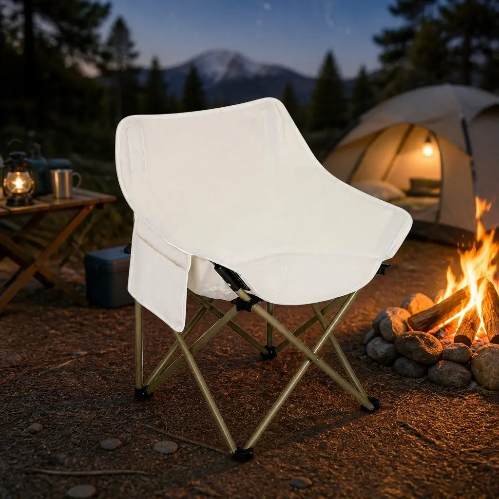 Folding Camping Moon Chair Portable Outdoor Seat 57cm x 47cm x 68cm Beige