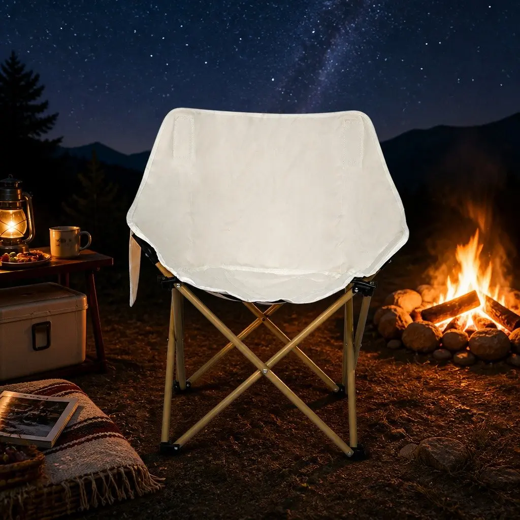 Folding Camping Moon Chair Portable Outdoor Seat 57cm x 47cm x 68cm Beige