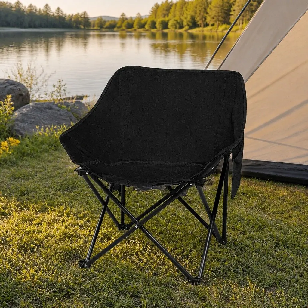 Folding Camping Moon Chair Portable Outdoor Relaxation Black 57cm x 47cm x 68cm