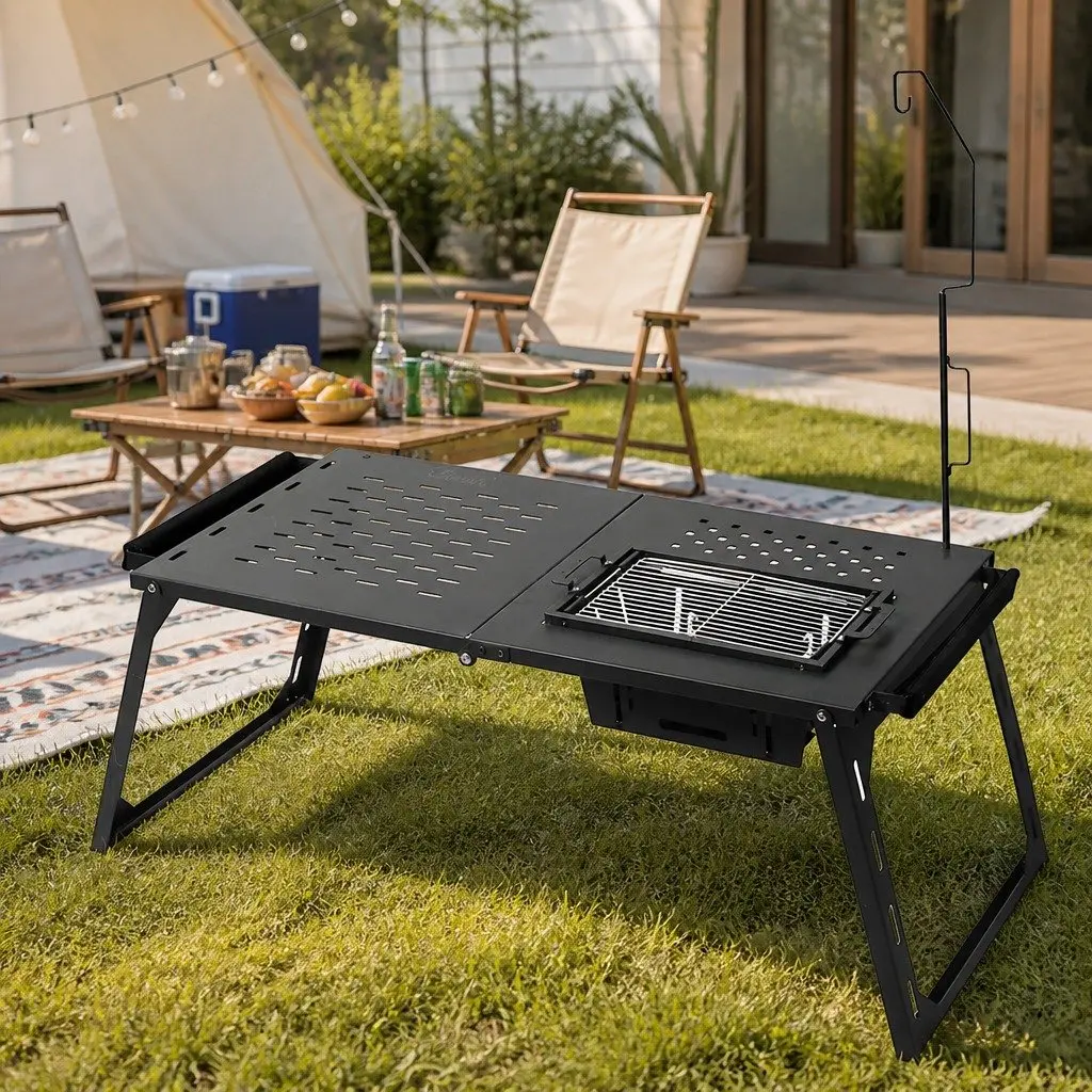 Portable Folding Charcoal BBQ Grill Table