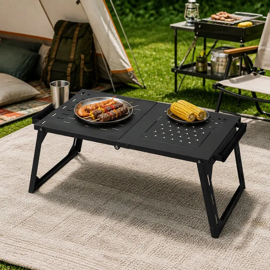Portable Charcoal BBQ Grill Table Outdoor Cooking Station Foldable Black