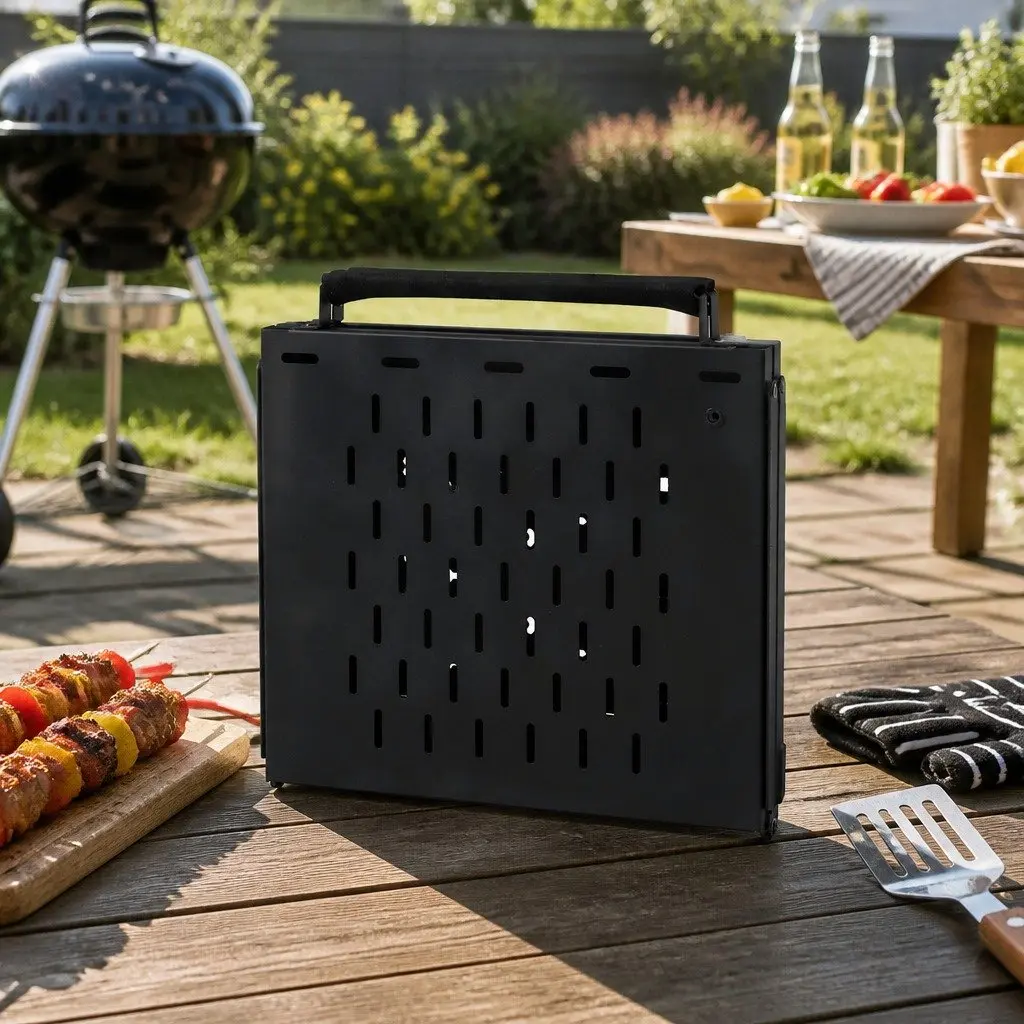 Portable Charcoal BBQ Grill Table Outdoor Cooking Station Foldable Black