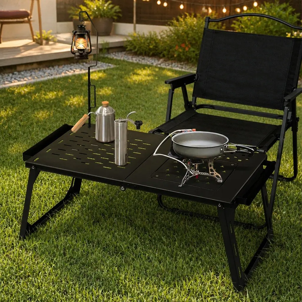 Portable Charcoal BBQ Grill Table Outdoor Cooking Station Foldable Black