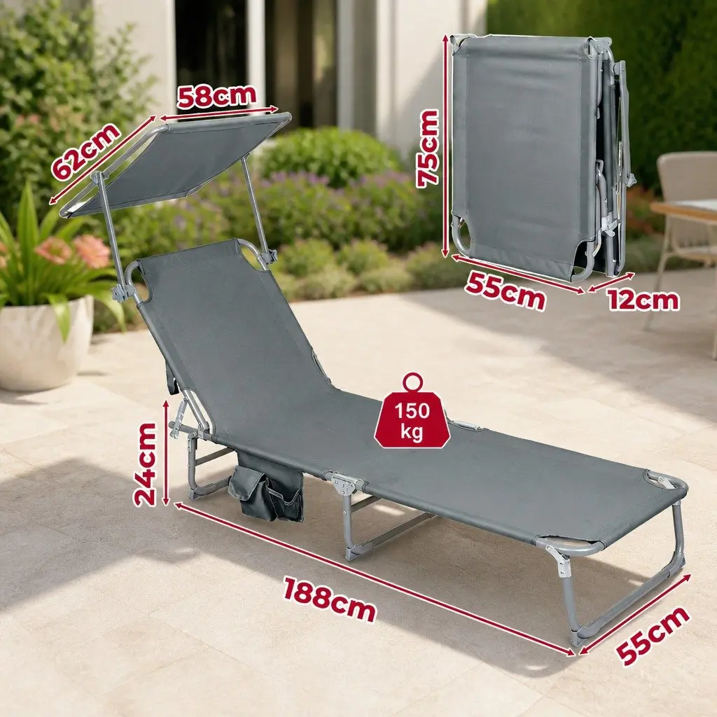 Foldable Lounge Chair with Rotating Canopy Shade Outdoor Patio Beach Poolside