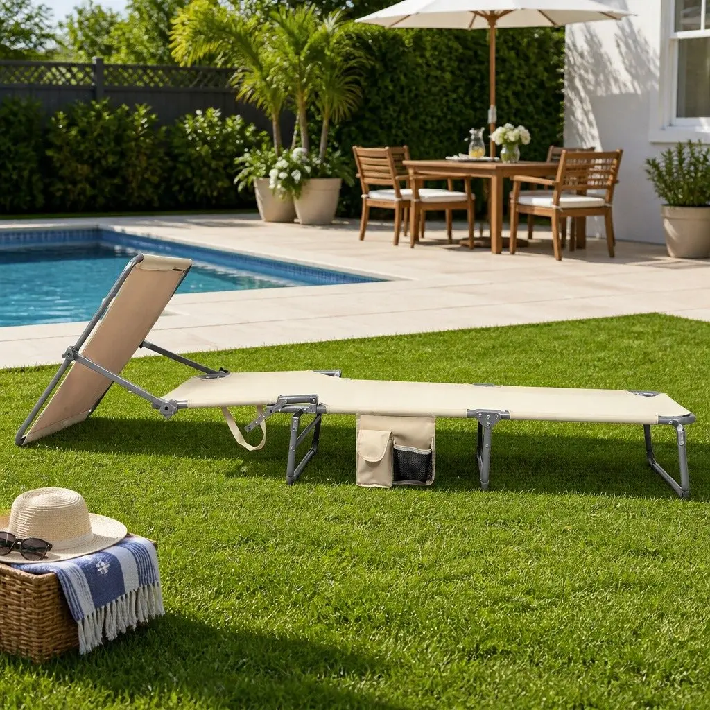 Foldable Lounge Chair with Removable Canopy Outdoor Patio Beach Poolside