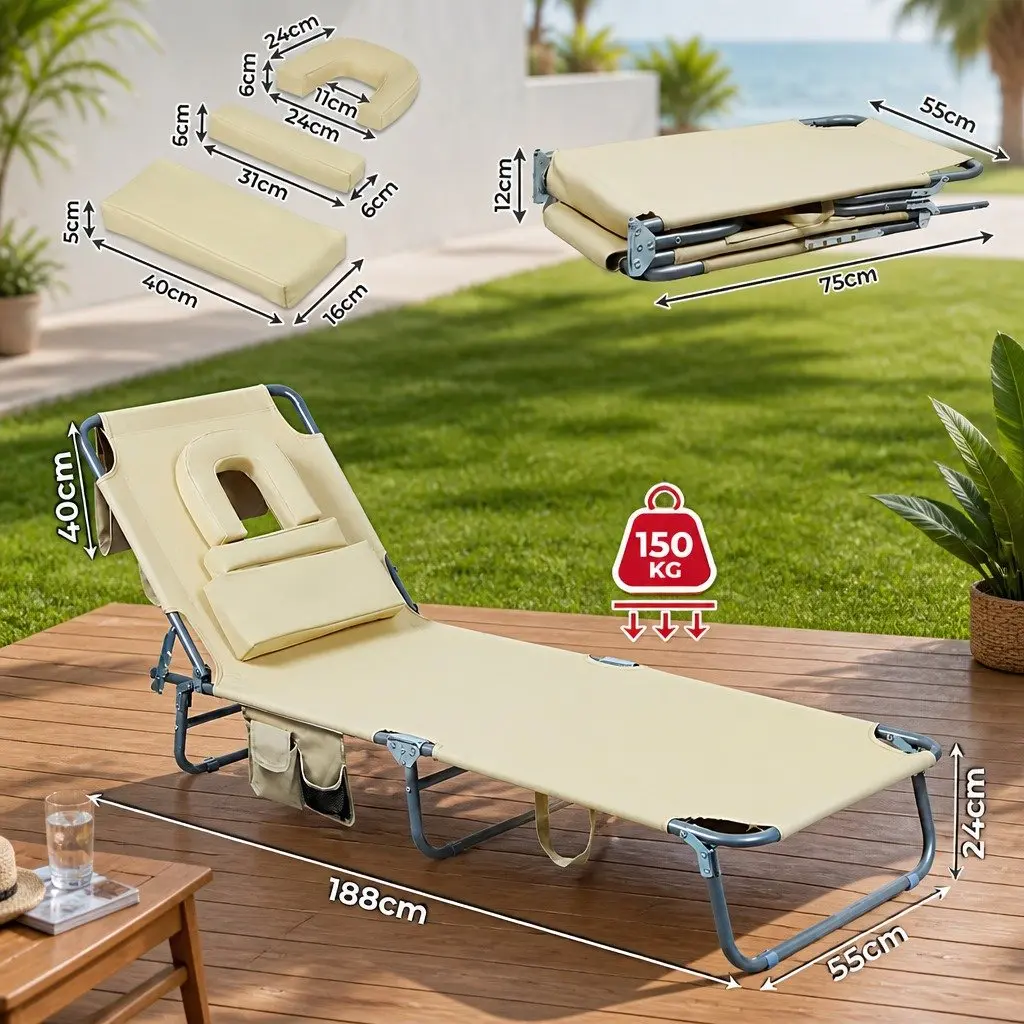 Foldable Beach Lounge Chair with Face Hole Sun Tanning Outdoor Patio Lounger