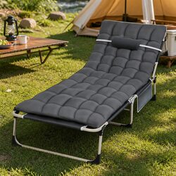 Folding Camping Bed Cot Portable Reclining Chair 4-Position Backrest Outdoor