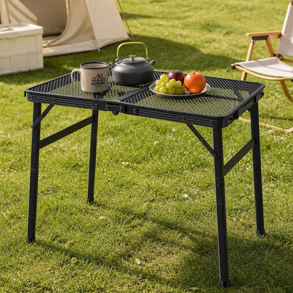 Folding Camping Table Portable Mesh Outdoor Picnic Lightweight Two Height