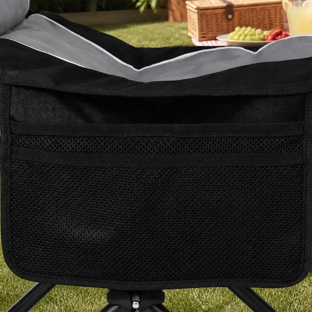 Folding Camping Chair Large Outdoor Portable Seat Black Grey
