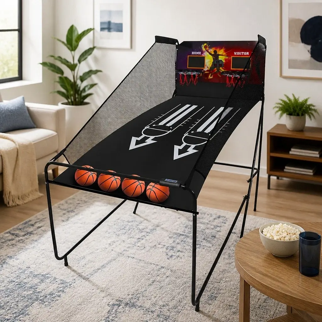 Electronic Basketball Arcade Shooting Game Indoor Outdoor 8 Games Foldable Black