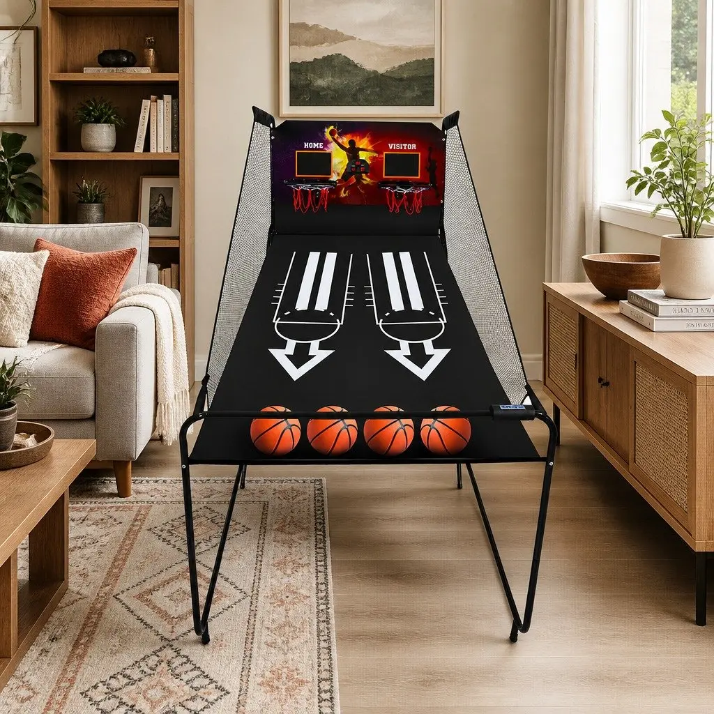 Electronic Basketball Arcade Shooting Game Indoor Outdoor 8 Games Foldable Black