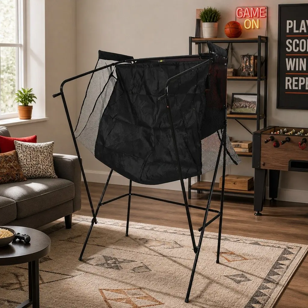 Electronic Basketball Arcade Shooting Game Indoor Outdoor 8 Games Foldable Black