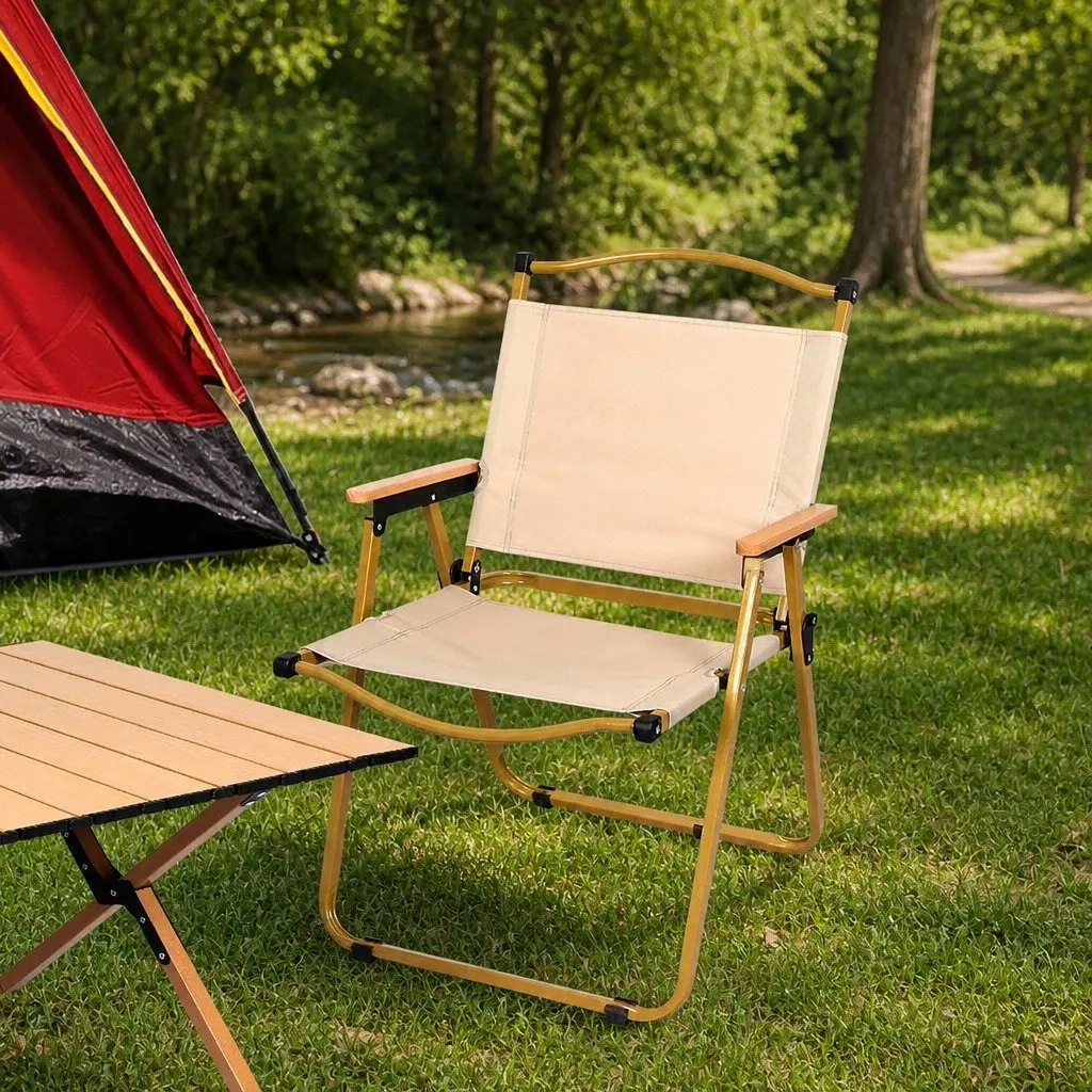 Folding Camping Chair Outdoor Portable Lightweight Beige