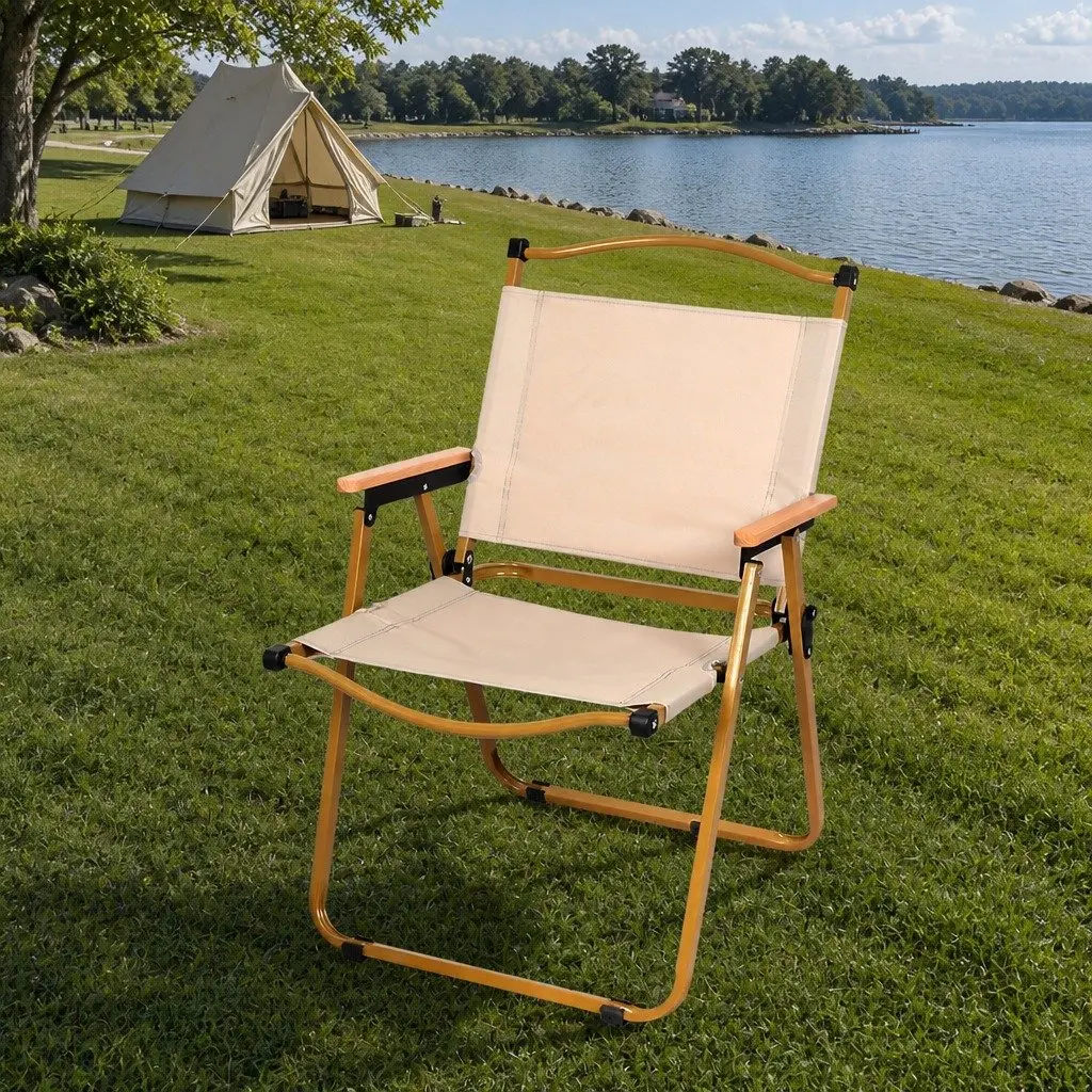 Folding Camping Chair Outdoor Portable Lightweight Beige