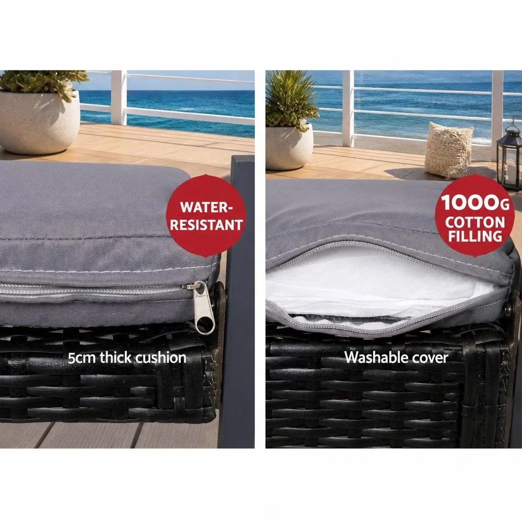 Outdoor Rattan Sofa Set 4 Piece Cushioned Chairs Glass Table Black for Patio Balcony Garden