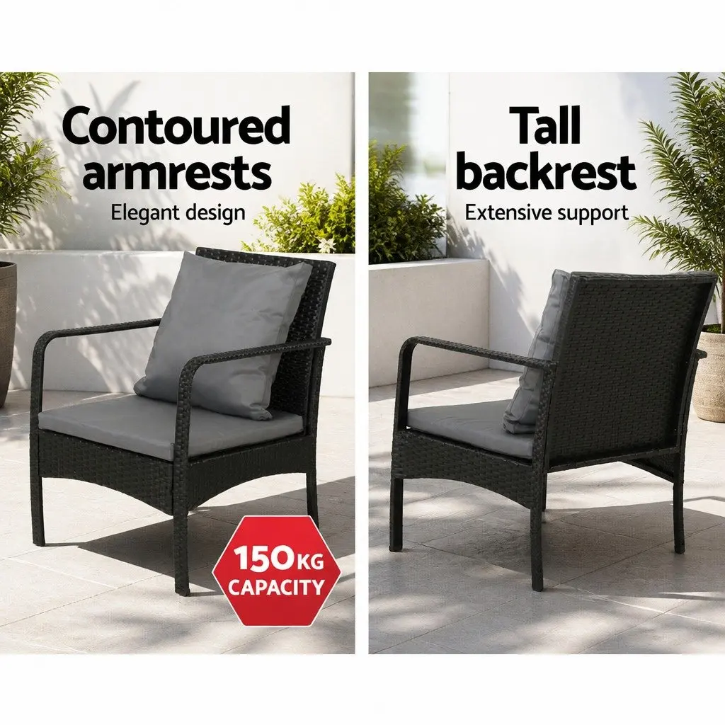 Outdoor Sofa Set 4-Piece Lounge Garden Patio Furniture Black Wicker Dark Grey Cushions