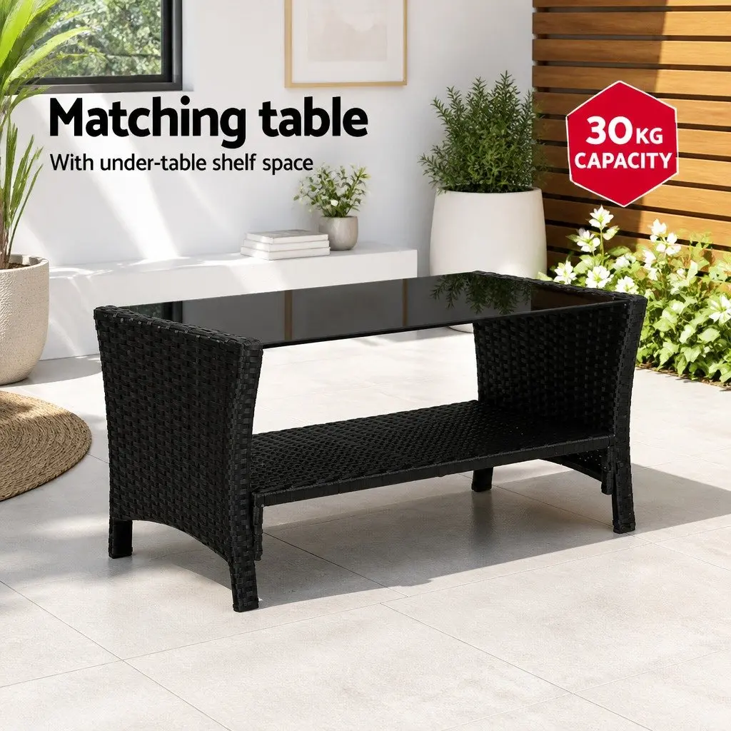 Outdoor Sofa Set 4-Piece Lounge Garden Patio Furniture Black Wicker Dark Grey Cushions