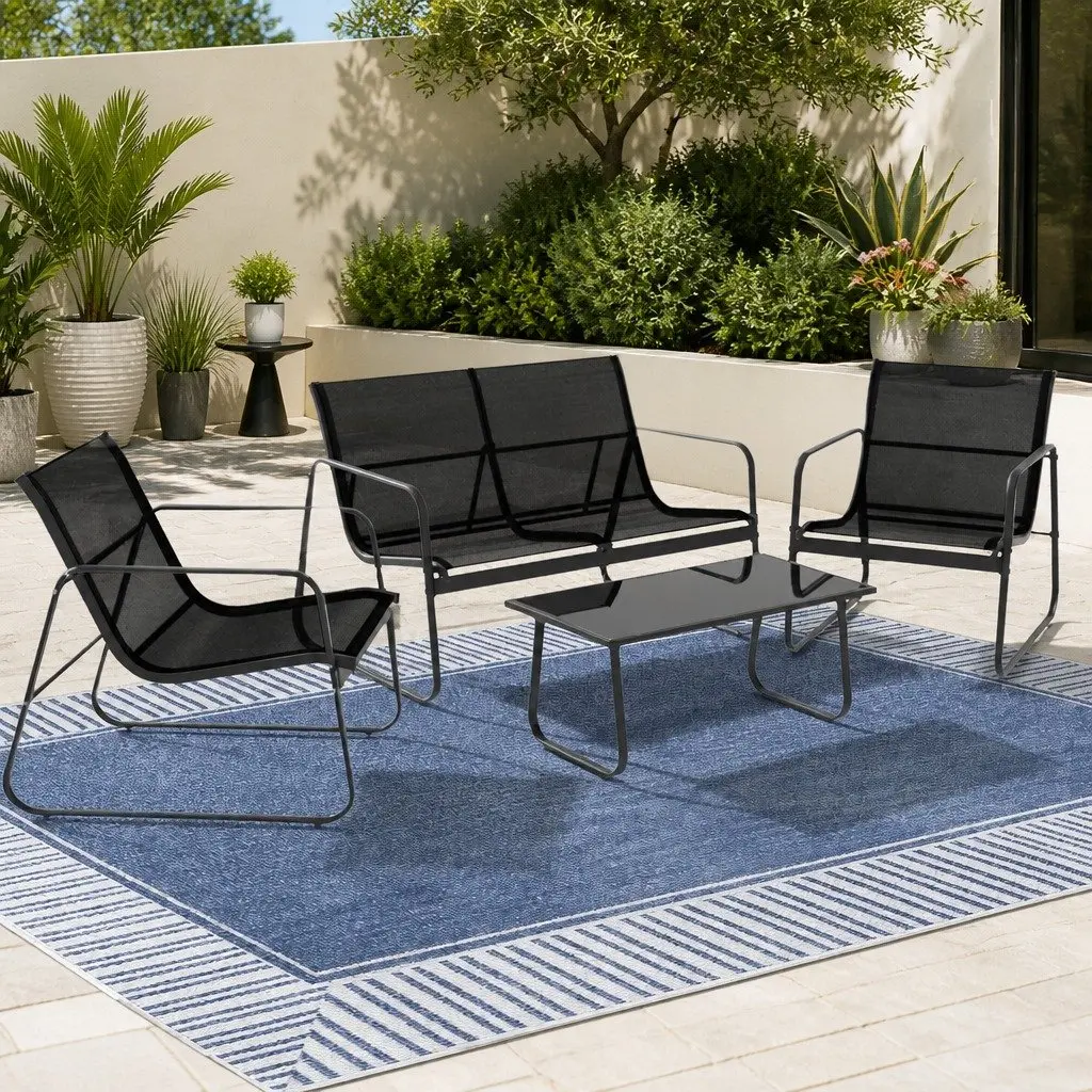 Outdoor Sofa Set 4 Piece Lounge Chair Table Garden Patio Furniture Black