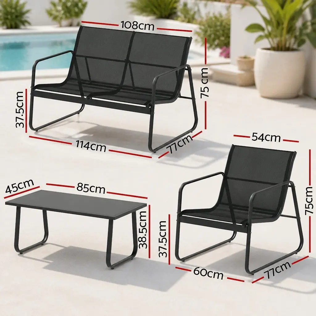 Outdoor Sofa Set 4 Piece Lounge Chair Table Garden Patio Furniture Black