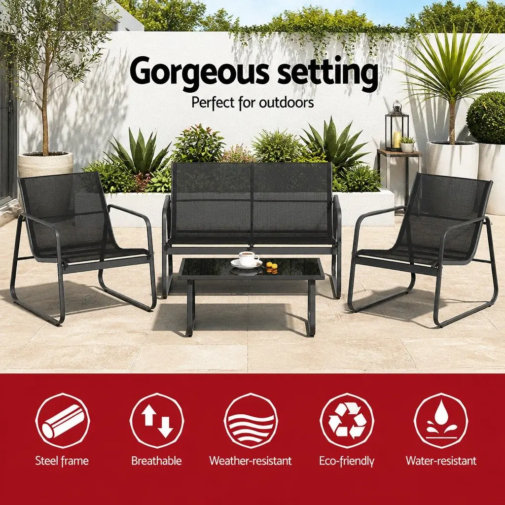 Outdoor Sofa Set 4 Piece Lounge Chair Table Garden Patio Furniture Black