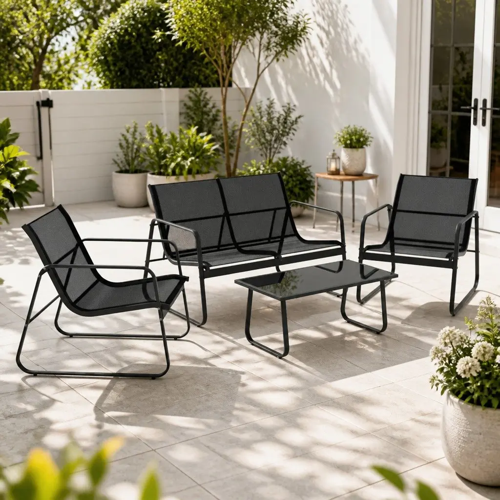 Outdoor Sofa Set 4 Piece Lounge Chair Table Garden Patio Furniture Black
