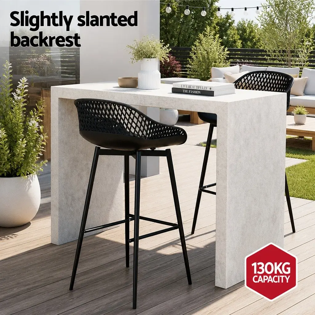 Outdoor Bar Stools Black Plastic Seat Metal Frame Height Adjustable Patio Furniture
