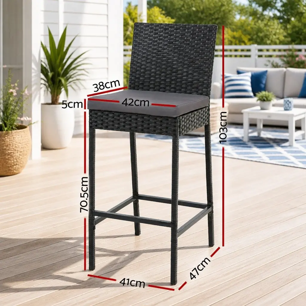 Outdoor Bar Stools 2-Piece Set Hand-Woven Rattan Dining Chair Black Grey