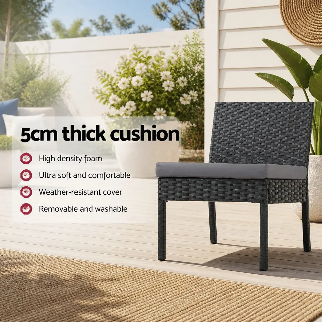 Outdoor Bar Stools 2-Piece Set Hand-Woven Rattan Dining Chair Black Grey