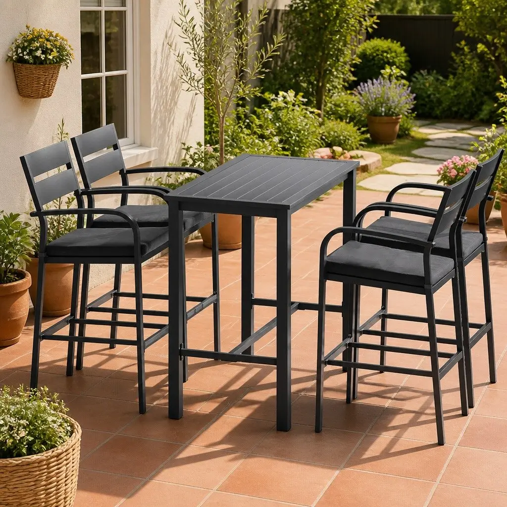 Outdoor Bar Stool Dining Set 5-Piece Patio High Table Chairs with Cushions