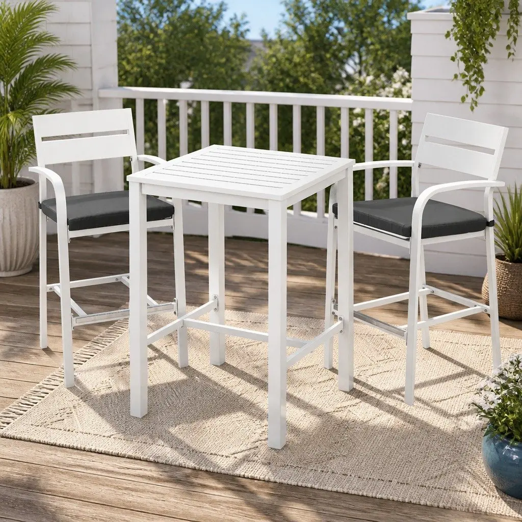 Outdoor Dining Set 3-Piece Bar Stools Table White