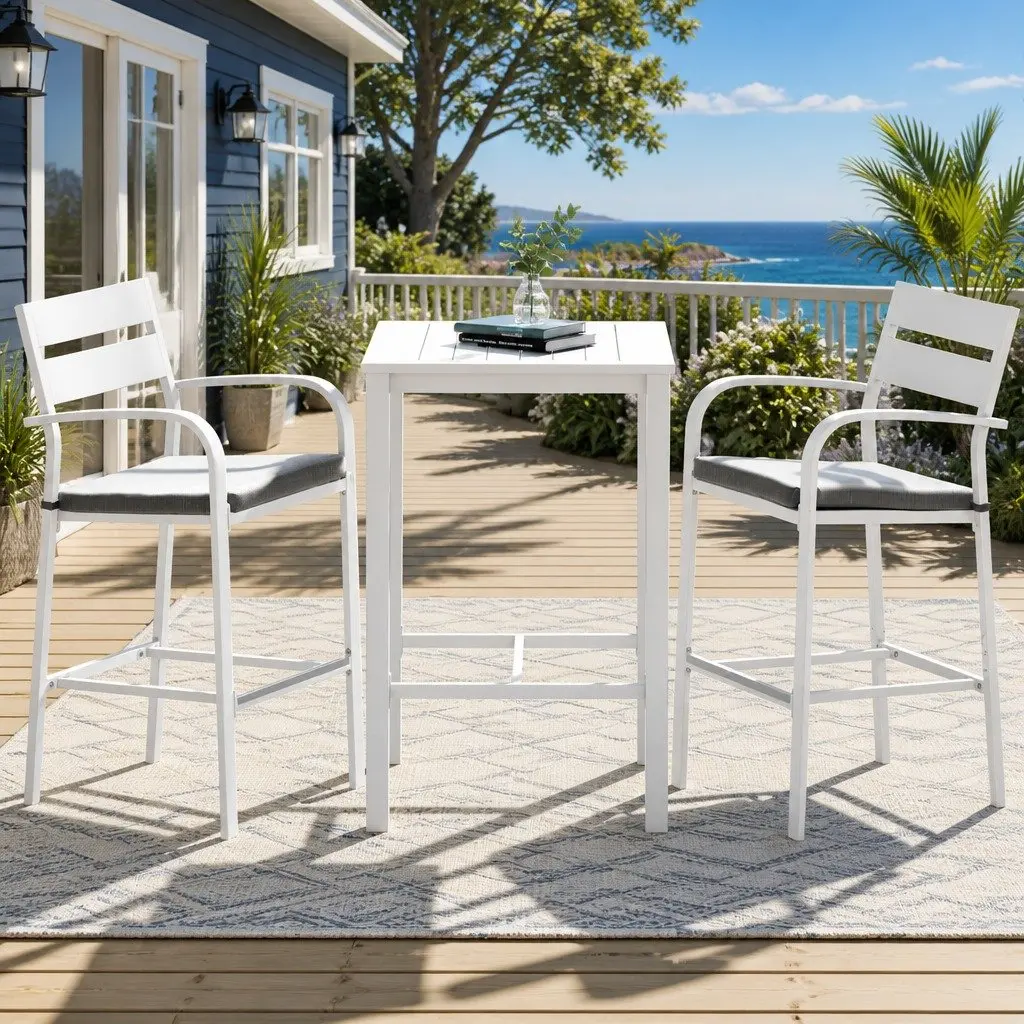 Outdoor Dining Set 3-Piece Bar Stools Table White
