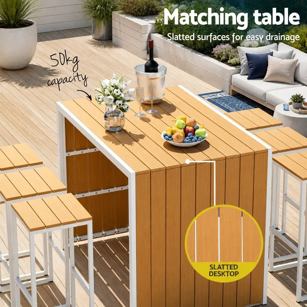 7 Piece Outdoor Bar Set Dining Table and Chairs 6 Seater Brown