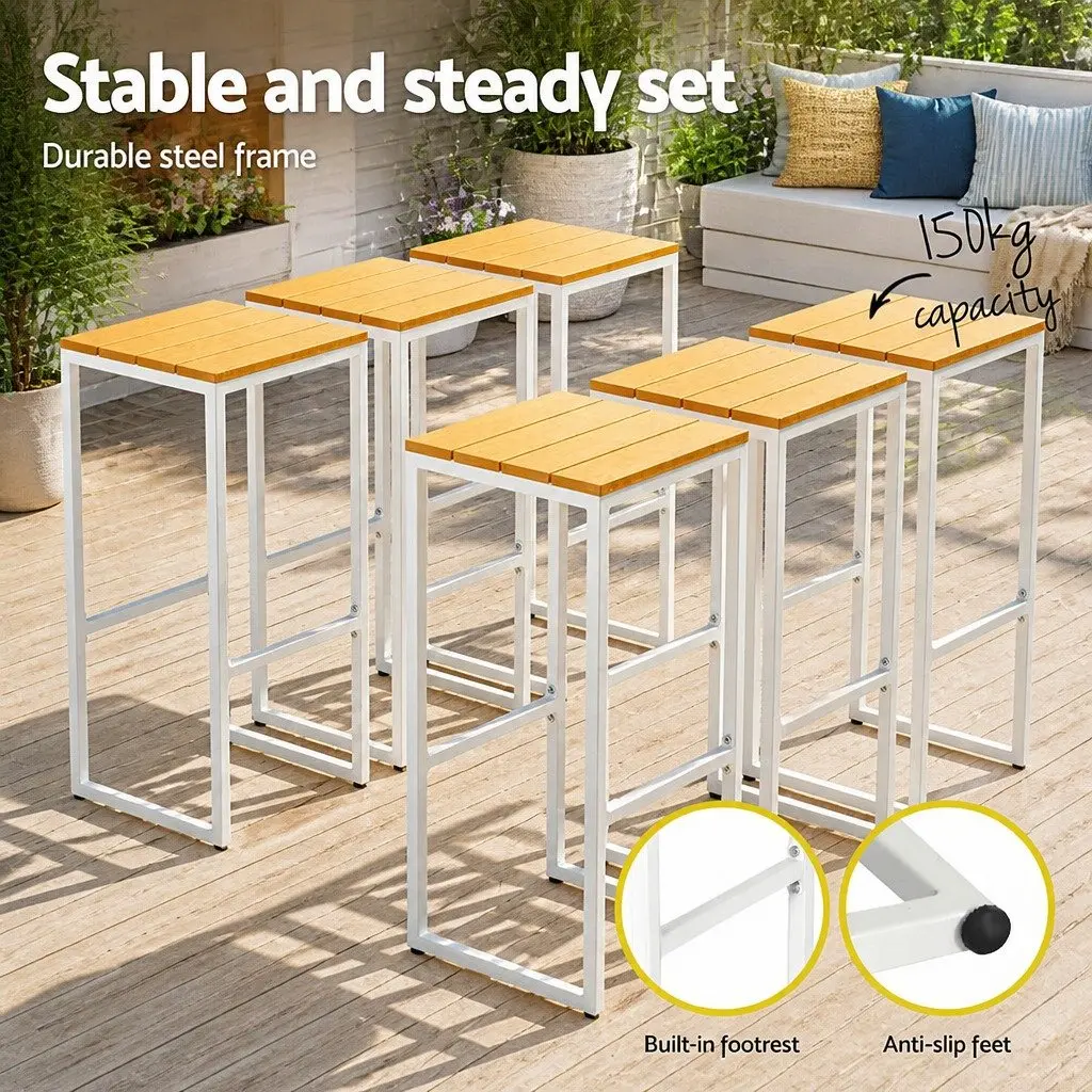 7 Piece Outdoor Bar Set Dining Table and Chairs 6 Seater Brown