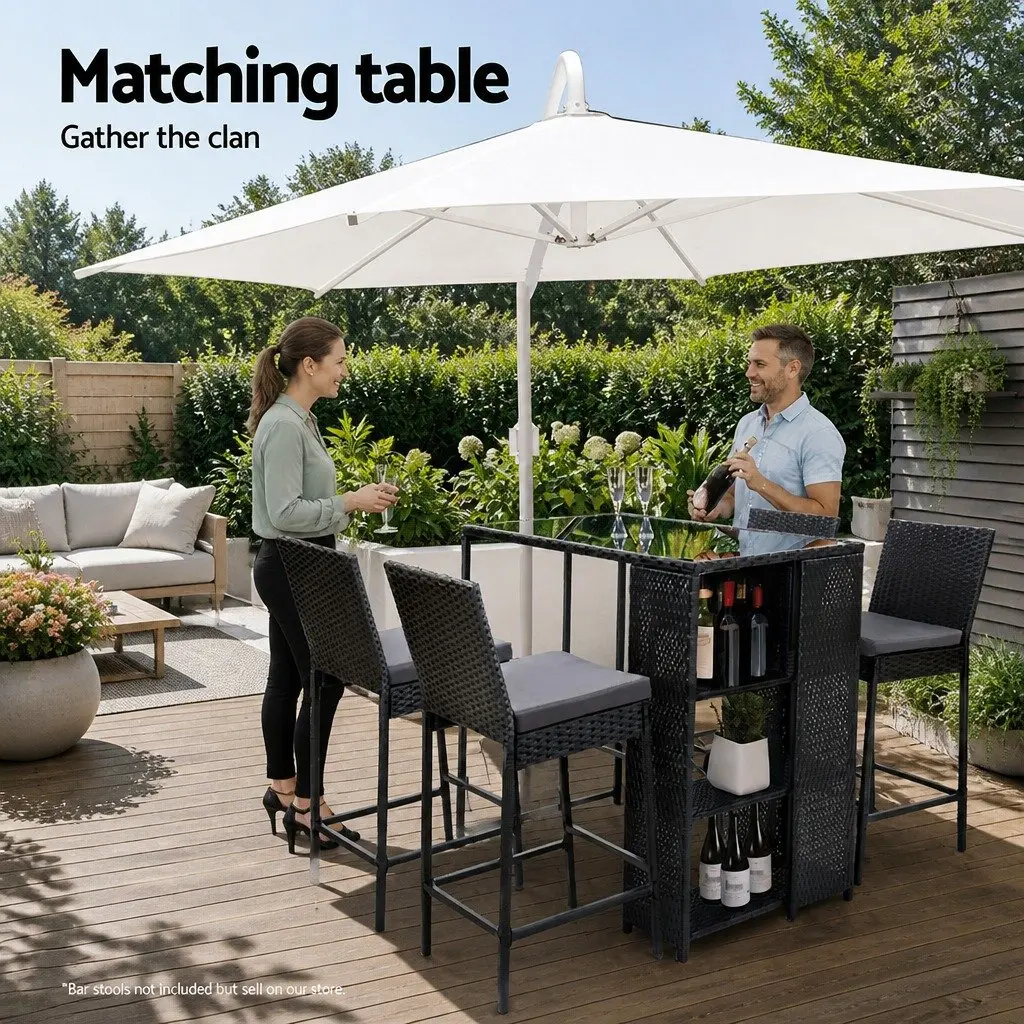 Outdoor Bar Table Wicker Dining Glass Top Steel Frame Patio Furniture Black