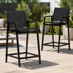 Outdoor Bar Stools Patio Dining Chairs Garden Furniture Black Steel Frame Set
