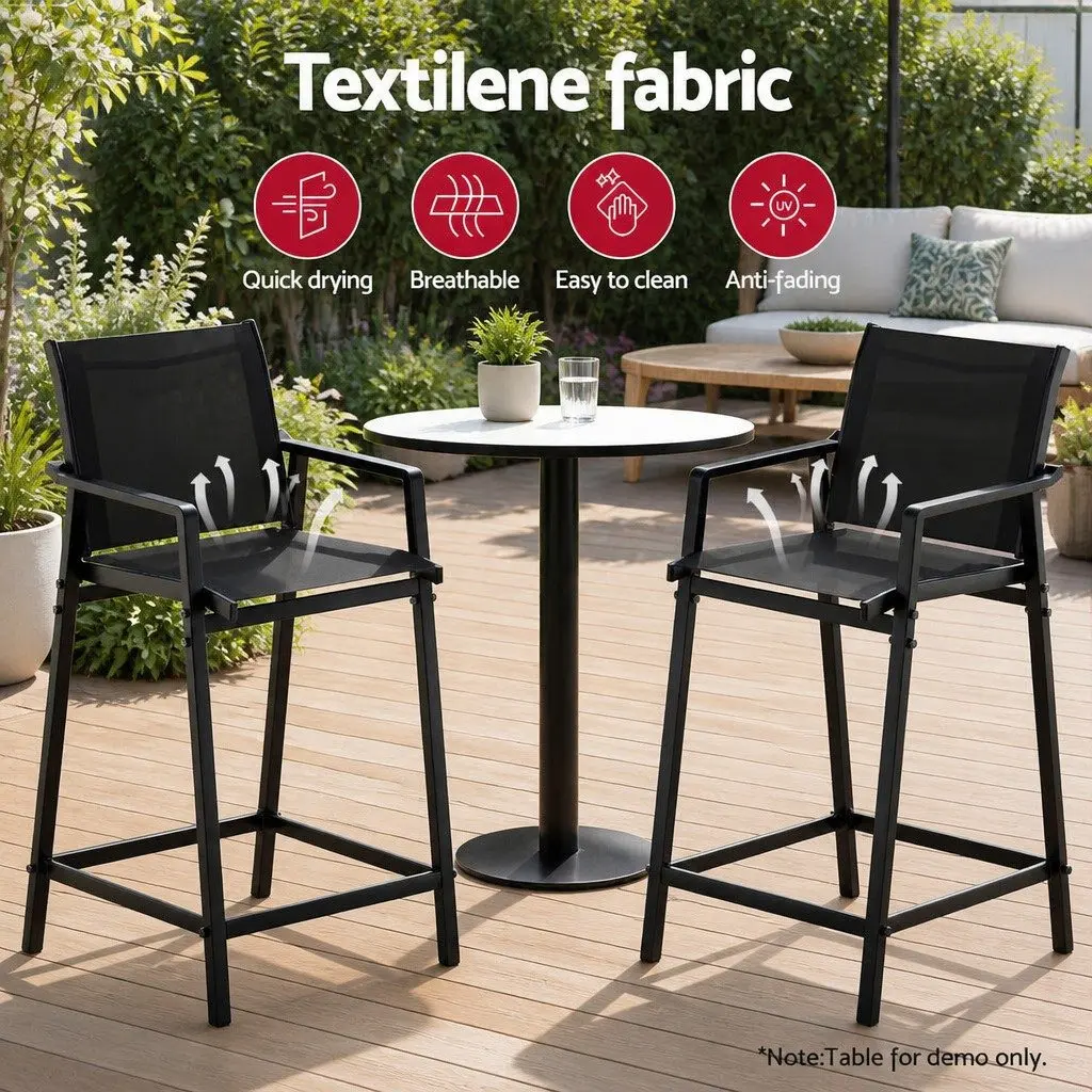 Outdoor Bar Stools Patio Dining Chairs Black Steel Frame 2 Piece Set