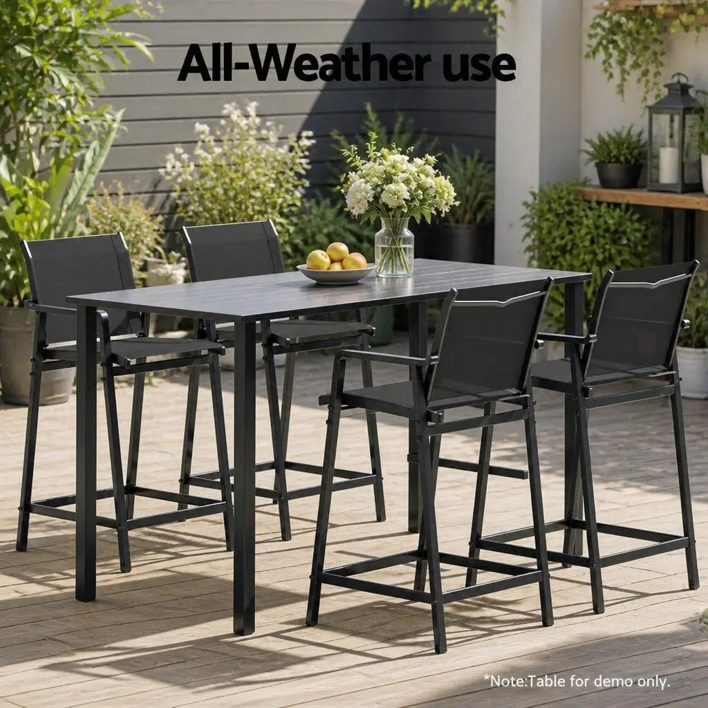 Outdoor Bar Stools Patio Dining Chairs Black Steel Frame 2 Piece Set