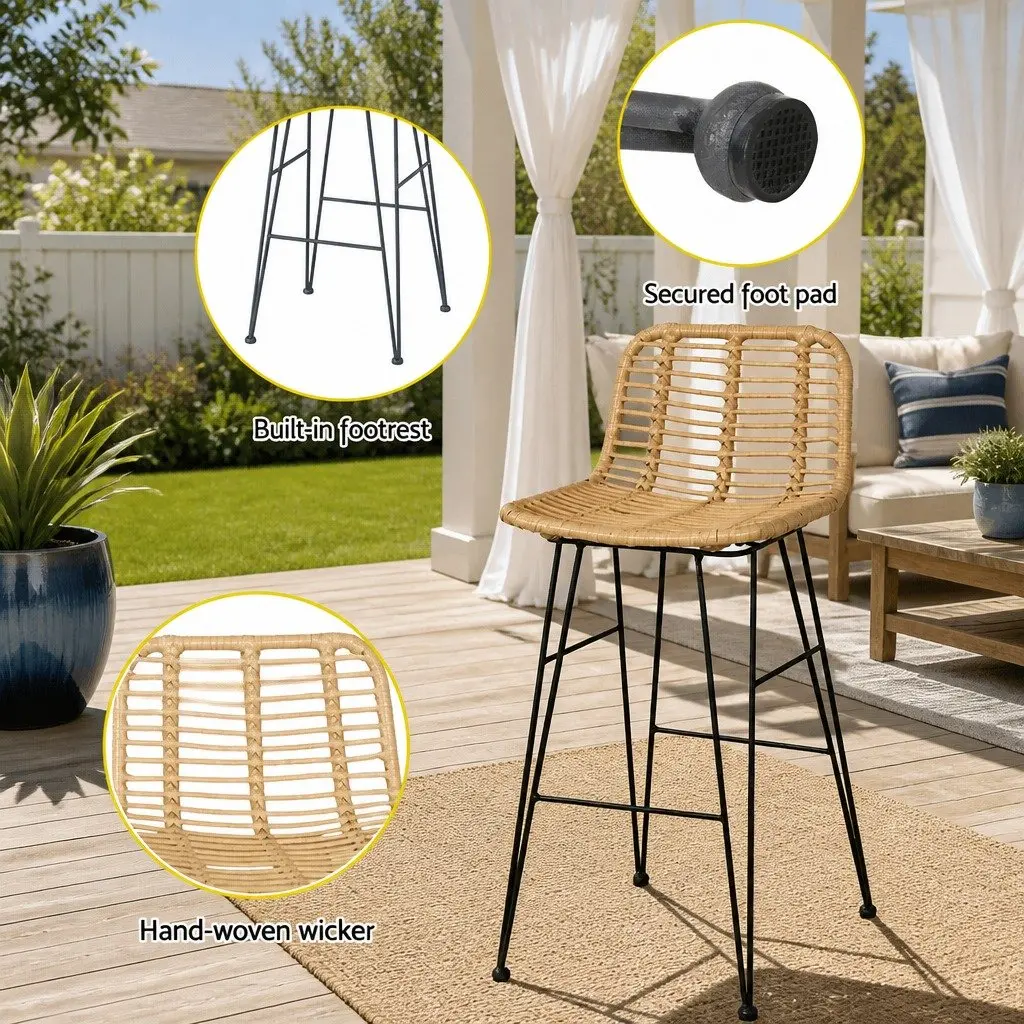 Outdoor Bar Set 3-Piece Wicker Chairs Table Patio Bistro Brown Black