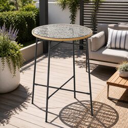 Outdoor Bar Table Wicker Dining Bistro Patio Glass Balcony Furniture Steel Frame