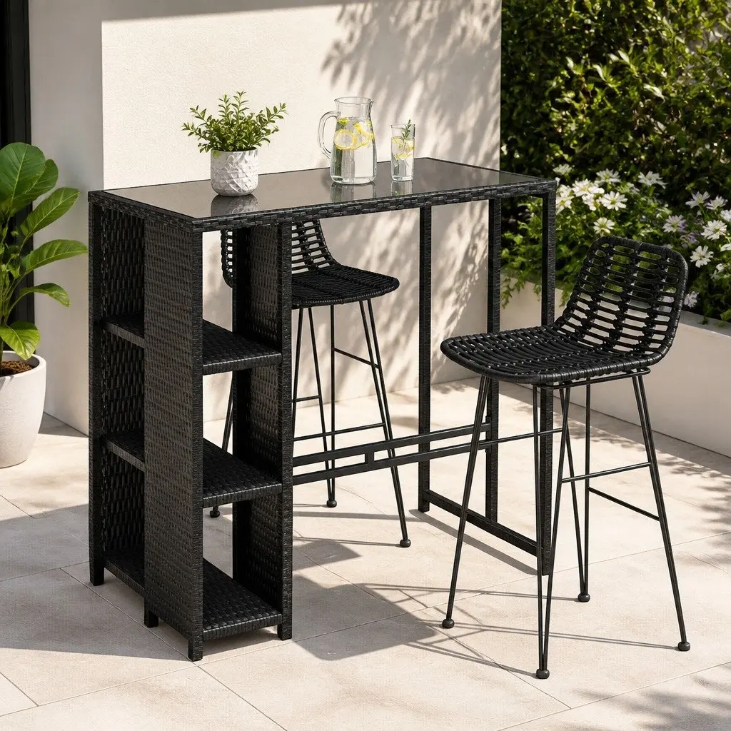 Outdoor Bar Set with Wicker Chairs